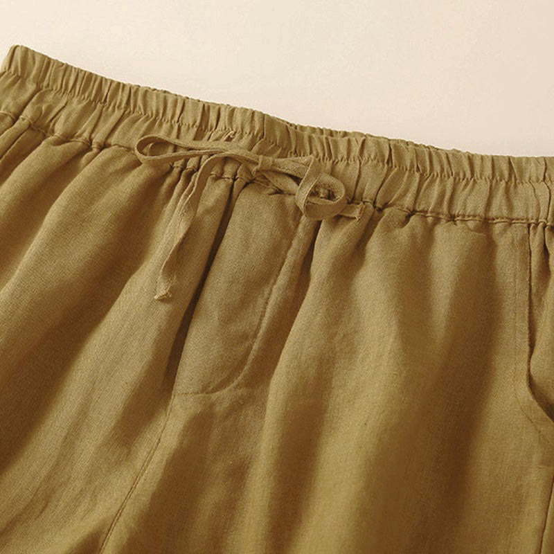 Pantaloncini da donna in cotone con lacci e tasche, modello Buddha Stones, tinta unita, con fondo in pizzo cavo - image 50