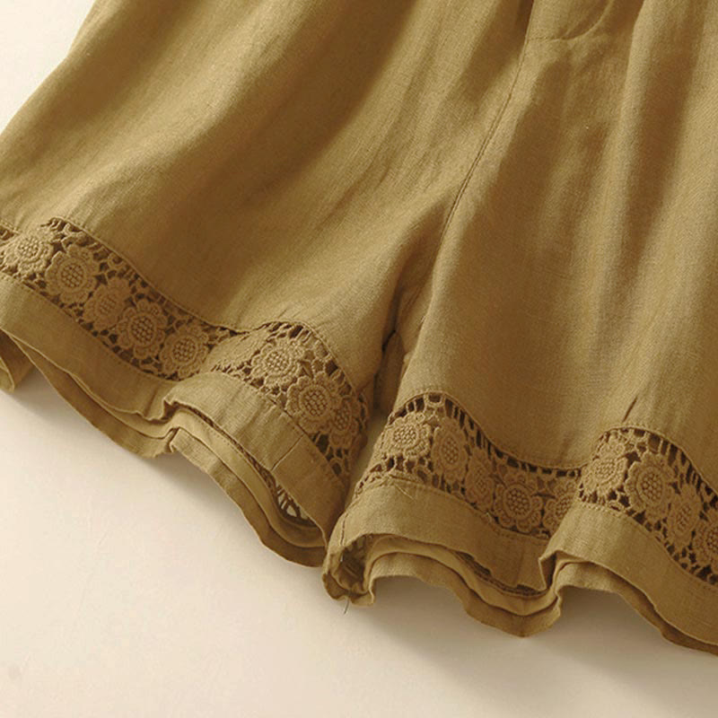 Pantaloncini da donna in cotone con lacci e tasche, modello Buddha Stones, tinta unita, con fondo in pizzo cavo - image 53