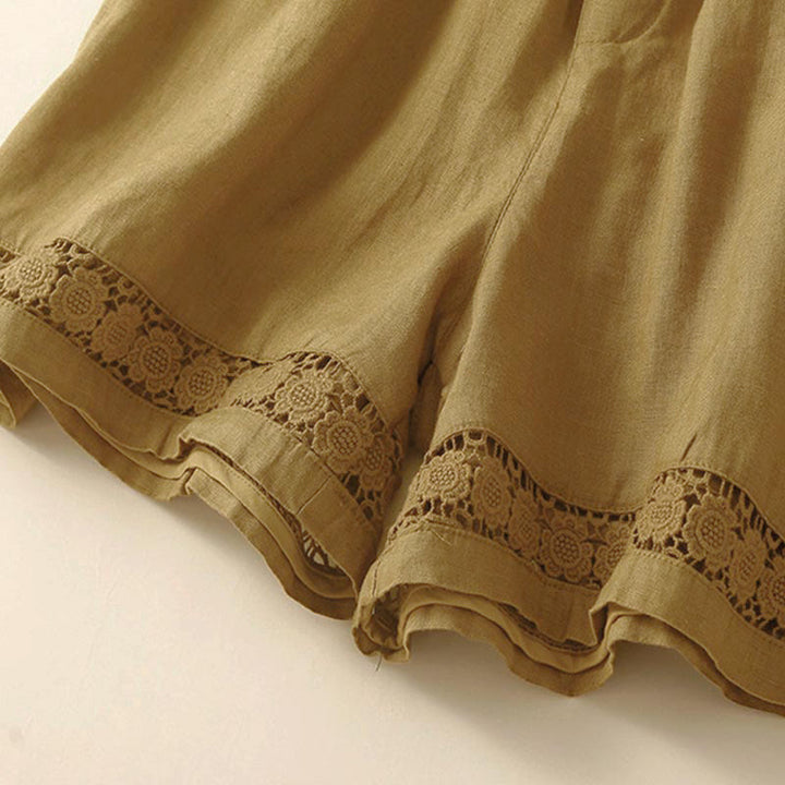 Pantaloncini da donna in cotone con lacci e tasche, modello Buddha Stones, tinta unita, con fondo in pizzo cavo - image 53