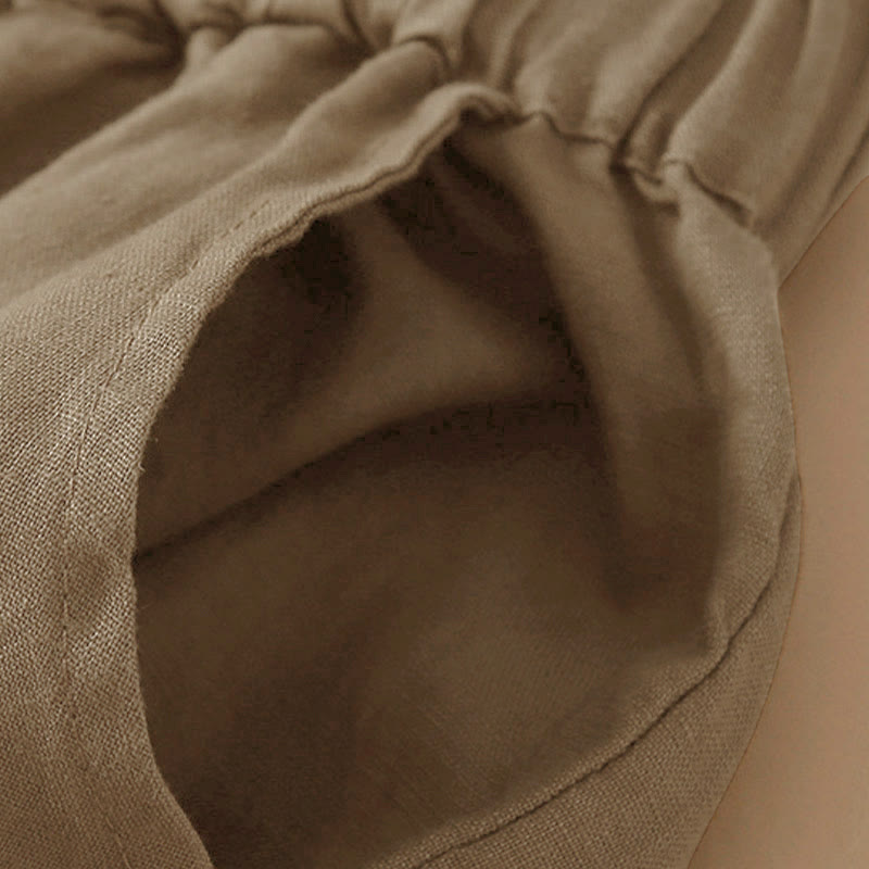 Pantaloncini da donna in cotone con lacci e tasche, modello Buddha Stones, tinta unita, con fondo in pizzo cavo - image 14