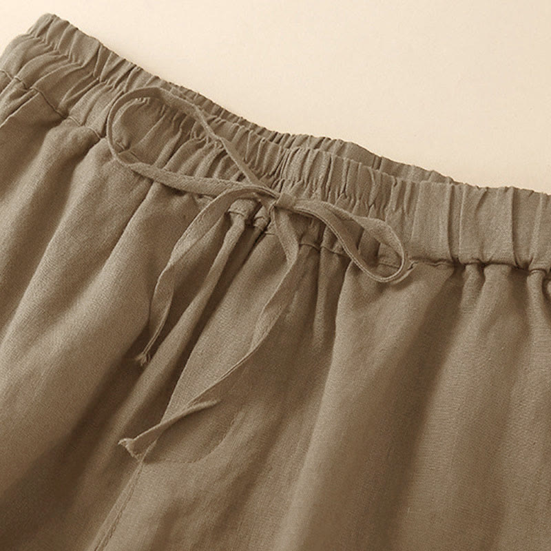 Pantaloncini da donna in cotone con lacci e tasche, modello Buddha Stones, tinta unita, con fondo in pizzo cavo - image 10