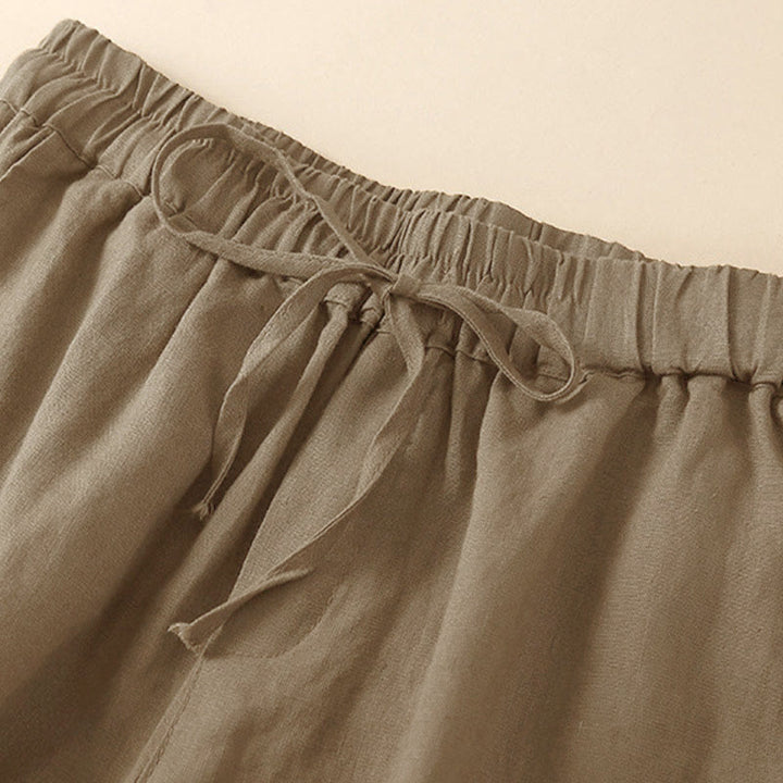 Pantaloncini da donna in cotone con lacci e tasche, modello Buddha Stones, tinta unita, con fondo in pizzo cavo - image 10