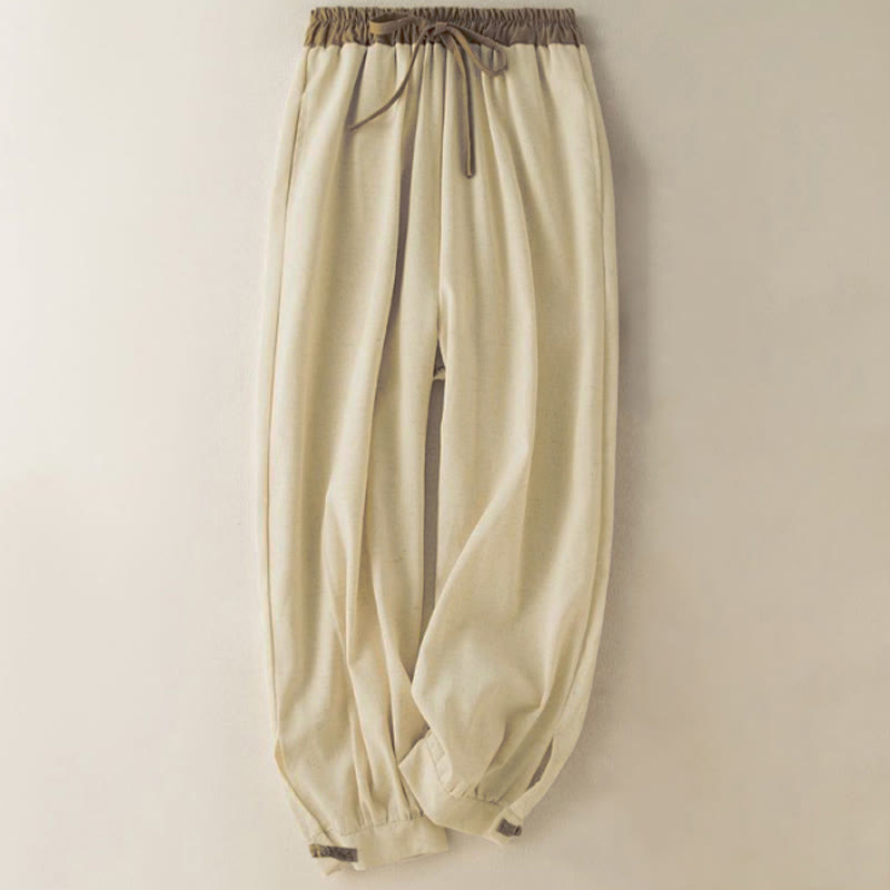 Pantaloni harem da donna in cotone con coulisse e tasche Buddha Stones - Beige - US16, UK/AU20, EU48 (3XL) - image 0