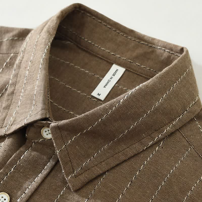 Buddha Stones Camicia da uomo a maniche lunghe in cotone a righe, stile vintage, con bottoni, ideale per l'autunno, con taschino. - image 2