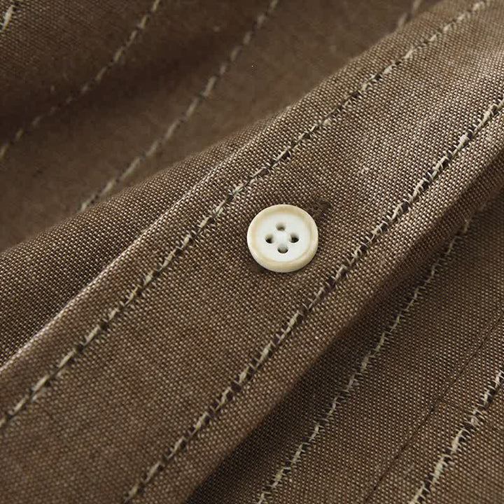 Buddha Stones Camicia da uomo a maniche lunghe in cotone a righe, stile vintage, con bottoni, ideale per l'autunno, con taschino. - image 5