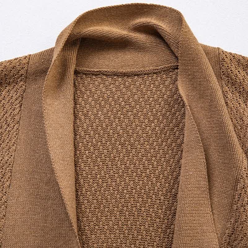 Buddha Stones Kimono da uomo casual, minimalista, con spacco laterale e maglia tinta unita, ideale per l'autunno. - image 2