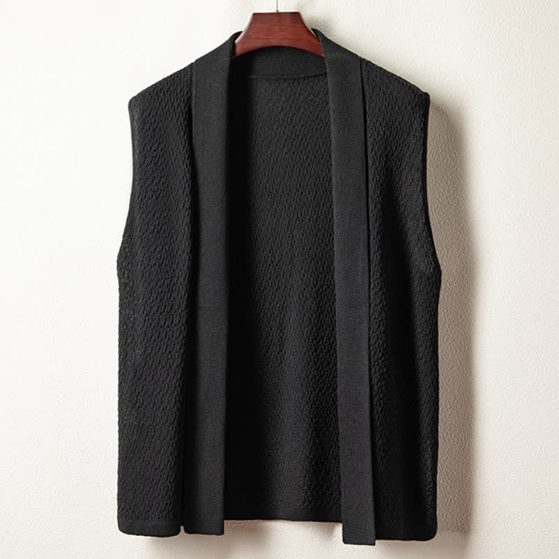 Buddha Stones Kimono da uomo casual, minimalista, con spacco laterale e maglia tinta unita, ideale per l'autunno. - Nero - US/UK/AU42, EU52 (3XL) - image 7