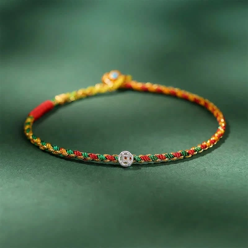 Buddha Stones Bracciale portafortuna intrecciato colorato in argento sterling 925 - Giallo Verde - 7,1–7,5 pollici (18–19 cm) - image 0