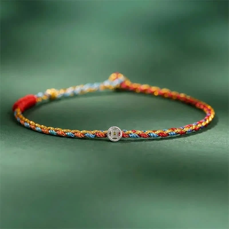 Buddha Stones Bracciale portafortuna intrecciato colorato in argento sterling 925 - Rosso Blu - 7,1–7,5 pollici (18–19 cm) - image 2