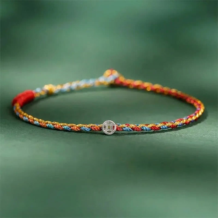Buddha Stones Bracciale portafortuna intrecciato colorato in argento sterling 925 - Rosso Blu - 7,1–7,5 pollici (18–19 cm) - image 2