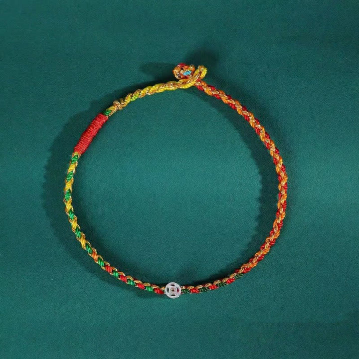 Buddha Stones Bracciale portafortuna intrecciato colorato in argento sterling 925 - image 1
