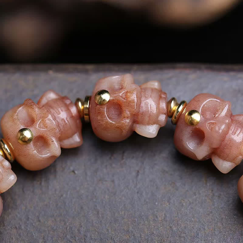 Buddha Stones Bracciale vintage con teschio intagliato a mano e perline in osso tibetano. - image 4