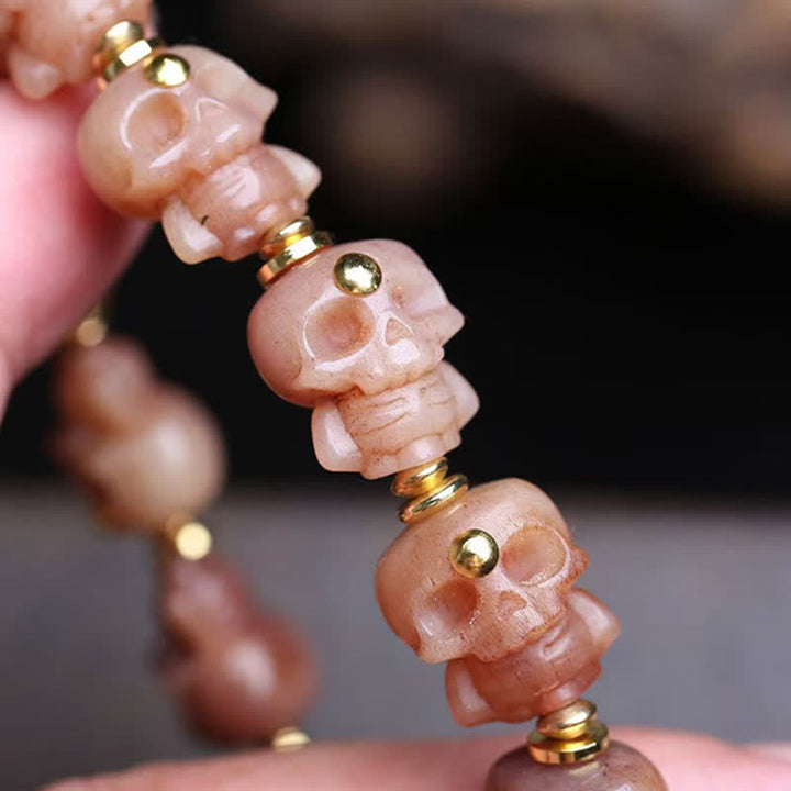 Buddha Stones Bracciale vintage con teschio intagliato a mano e perline in osso tibetano. - image 2