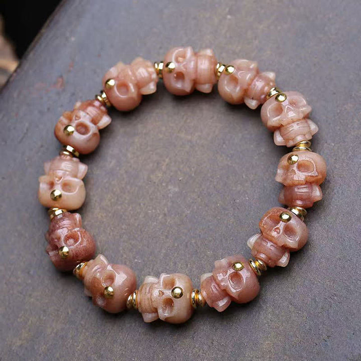 Buddha Stones Bracciale vintage con teschio intagliato a mano e perline in osso tibetano. - Perla d'osso - image 0