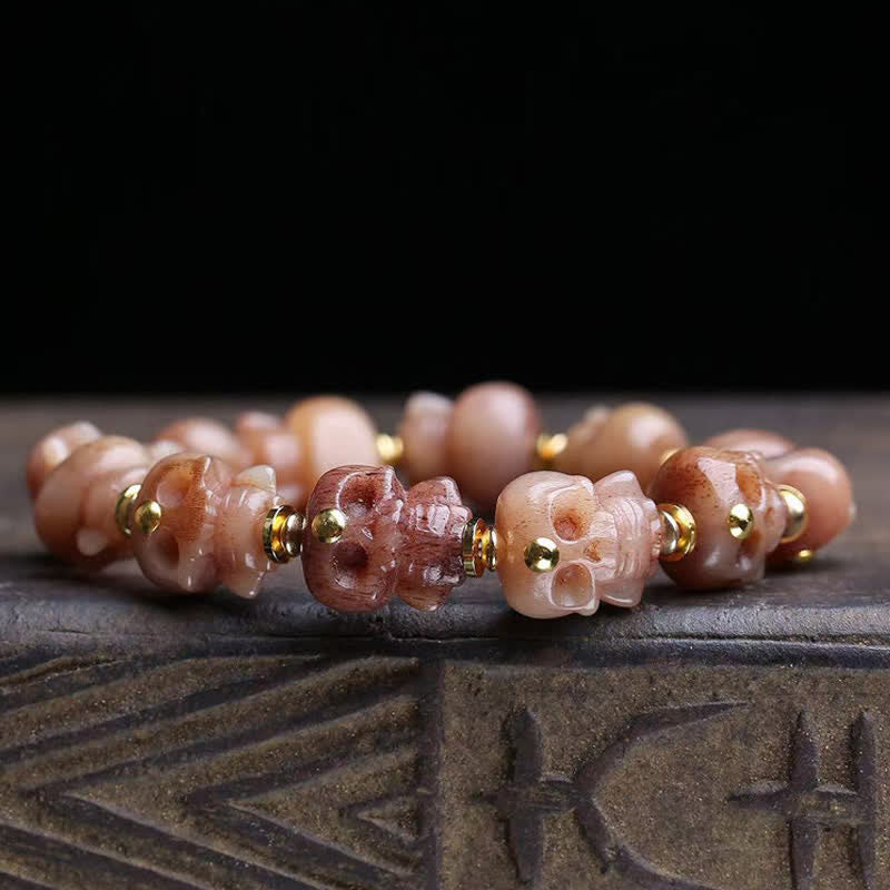 Buddha Stones Bracciale vintage con teschio intagliato a mano e perline in osso tibetano. - image 1