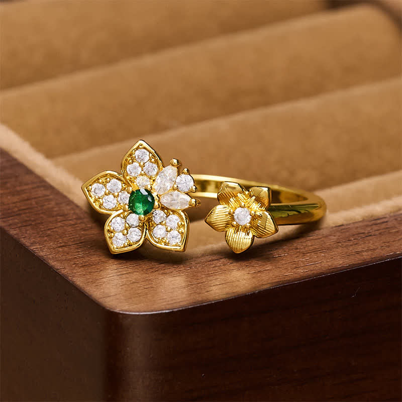 Buddha Stones Anello in rame con due fiori in fiore e connessione armonica - image 1