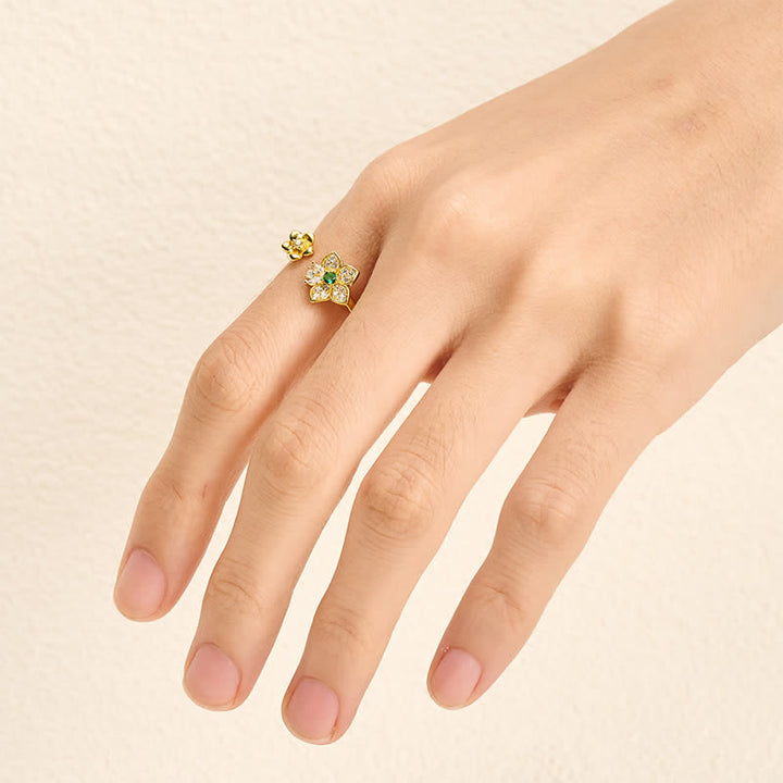 Buddha Stones Anello in rame con due fiori in fiore e connessione armonica - image 7