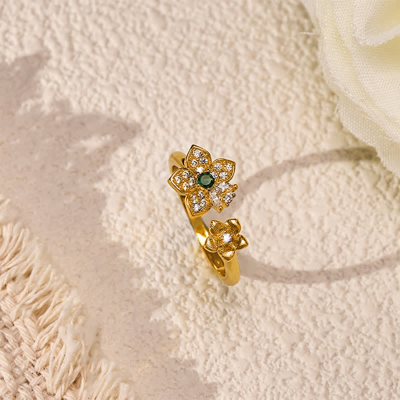 Buddha Stones Anello in rame con due fiori in fiore e connessione armonica - image 3