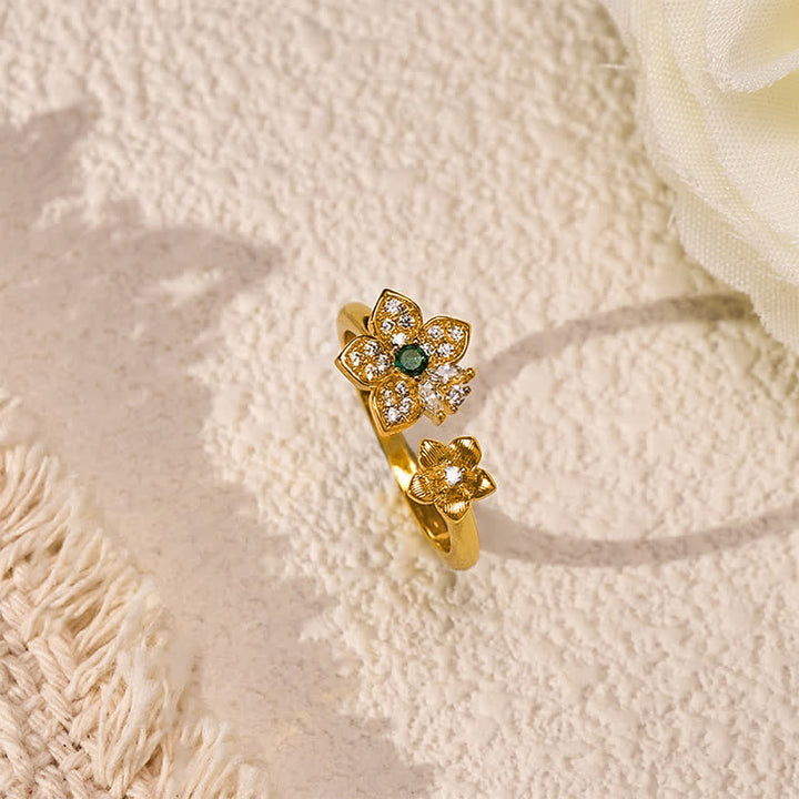 Buddha Stones Anello in rame con due fiori in fiore e connessione armonica - image 3