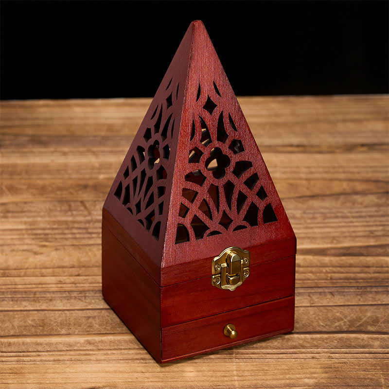 Scatola rituale quadrata in legno naturale Buddha Stones bruciatore di incenso per la purificazione. - Piramidi triangolari alte con foro grande - image 0