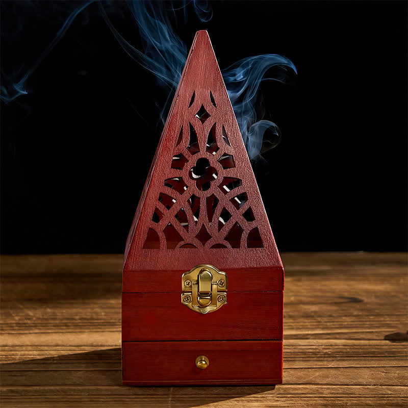 Scatola rituale quadrata in legno naturale Buddha Stones bruciatore di incenso per la purificazione. - image 1