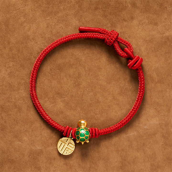 Buddha Stones Braccialetto portafortuna con tartaruga e cordino rosso, personaggio Fu. - Rosso - 6,7–7,5 pollici/17–19 cm - Personaggio Fu rotondo - image 13