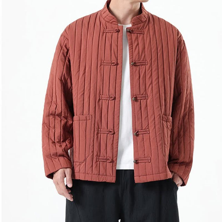 Buddha Stones Giacca da uomo casual autunno/inverno stile Tang con bottoni a rana e tasca - Rosso Indiano - US/UK/AU46, EU56 (5XL) - image 16
