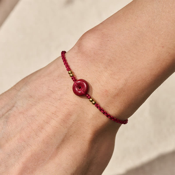 Buddha Stones Bracciale di protezione in rame con fibbia Peace a cordino rosso e cordino rosso. - image 4