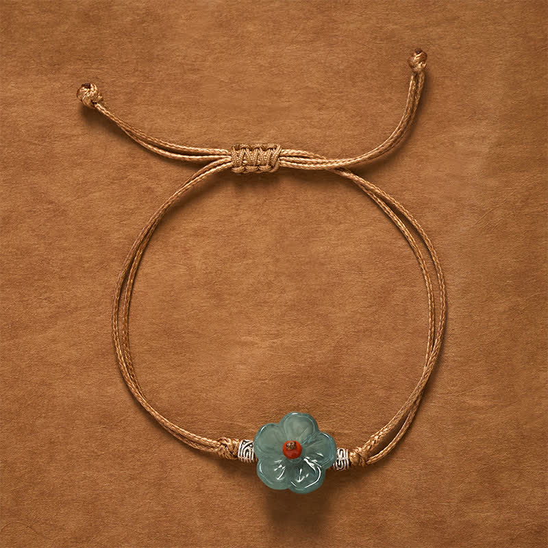 Buddha Stones Bracciale in giada naturale intrecciato a mano con motivo floreale. - image 1