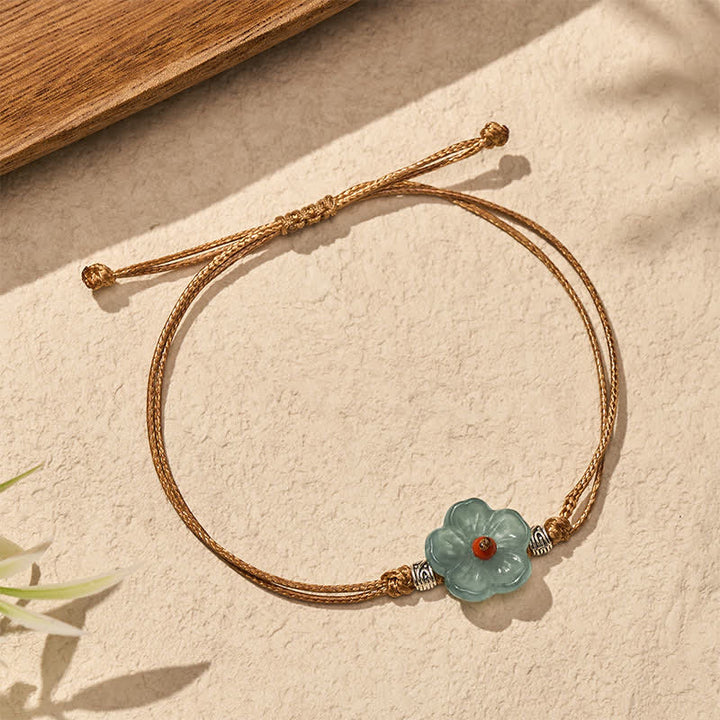 Buddha Stones Bracciale in giada naturale intrecciato a mano con motivo floreale. - image 3