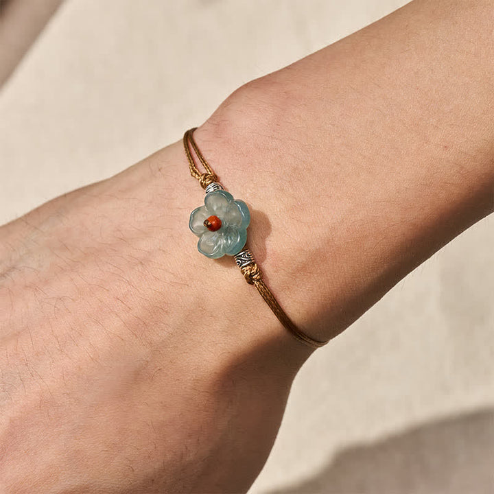 Buddha Stones Bracciale in giada naturale intrecciato a mano con motivo floreale. - image 4