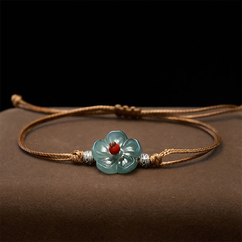 Buddha Stones Bracciale in giada naturale intrecciato a mano con motivo floreale. - image 2