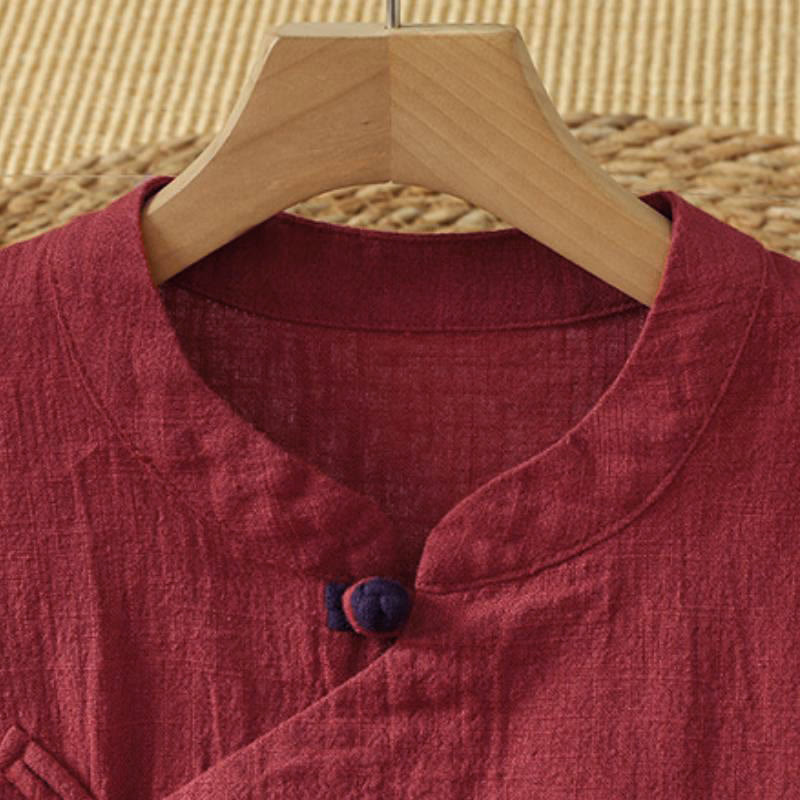 Buddha Stones Camicie da donna a maniche lunghe, tinta unita, stile vintage Tang, con bottoni a rana, per primavera/autunno. - image 17