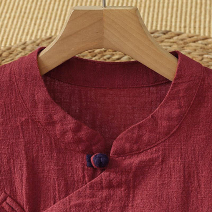 Buddha Stones Camicie da donna a maniche lunghe, tinta unita, stile vintage Tang, con bottoni a rana, per primavera/autunno. - image 17