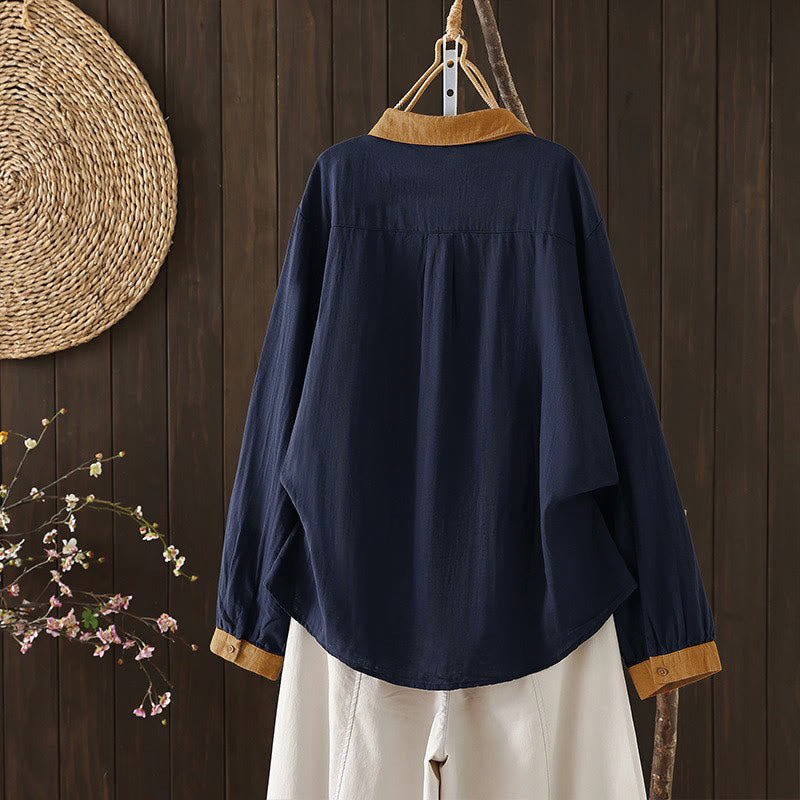 Buddha Stones Camicie da donna a maniche lunghe, stile primaverile, casual, vintage, con bottoni e colletto a contrasto. - image 1