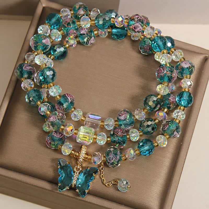 Buddha Stones Bracciale a triplo giro con farfalla e perline di vetro Liuli - image 2