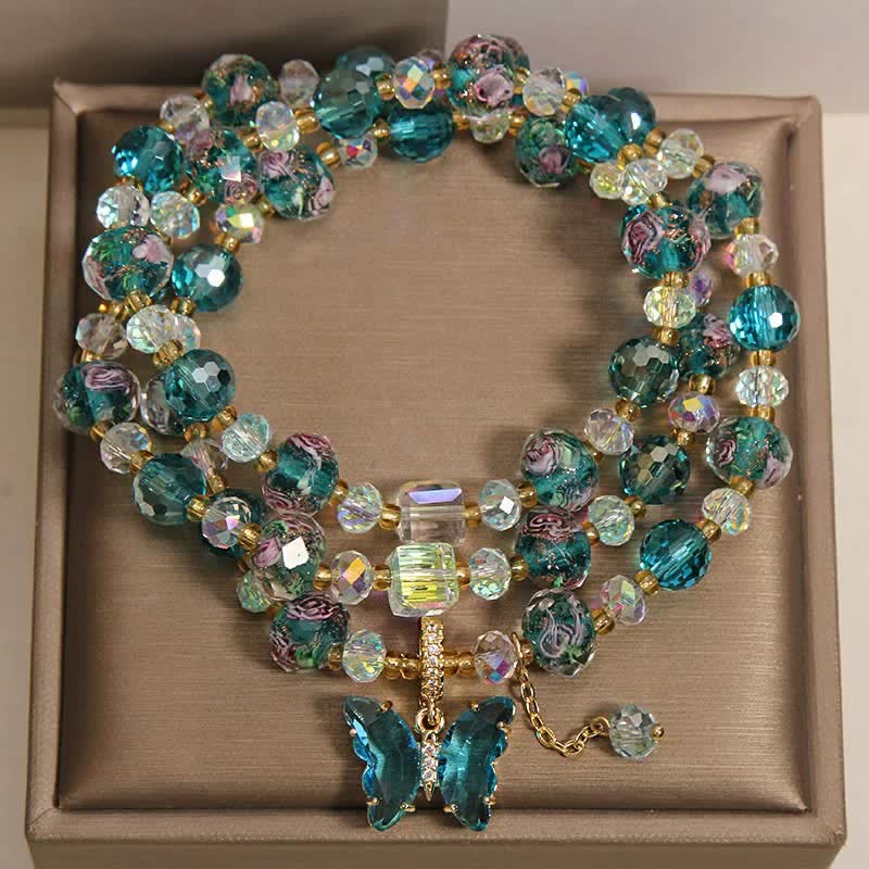 Buddha Stones Bracciale a triplo giro con farfalla e perline di vetro Liuli - image 1