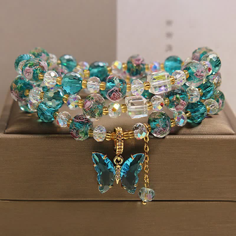 Buddha Stones Bracciale a triplo giro con farfalla e perline di vetro Liuli - Farfalla (Trasformazione ♥ Amore) - image 0