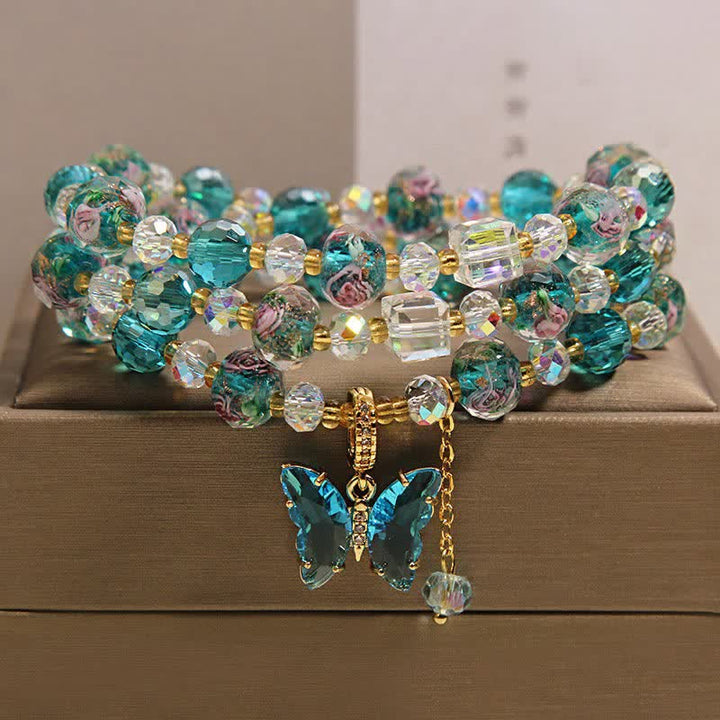 Buddha Stones Bracciale a triplo giro con farfalla e perline di vetro Liuli - Farfalla (Trasformazione ♥ Amore) - image 0