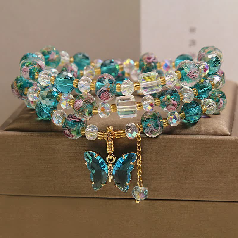 Buddha Stones Bracciale a triplo giro con farfalla e perline di vetro Liuli - image 8