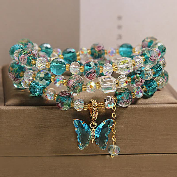 Buddha Stones Bracciale a triplo giro con farfalla e perline di vetro Liuli - image 7