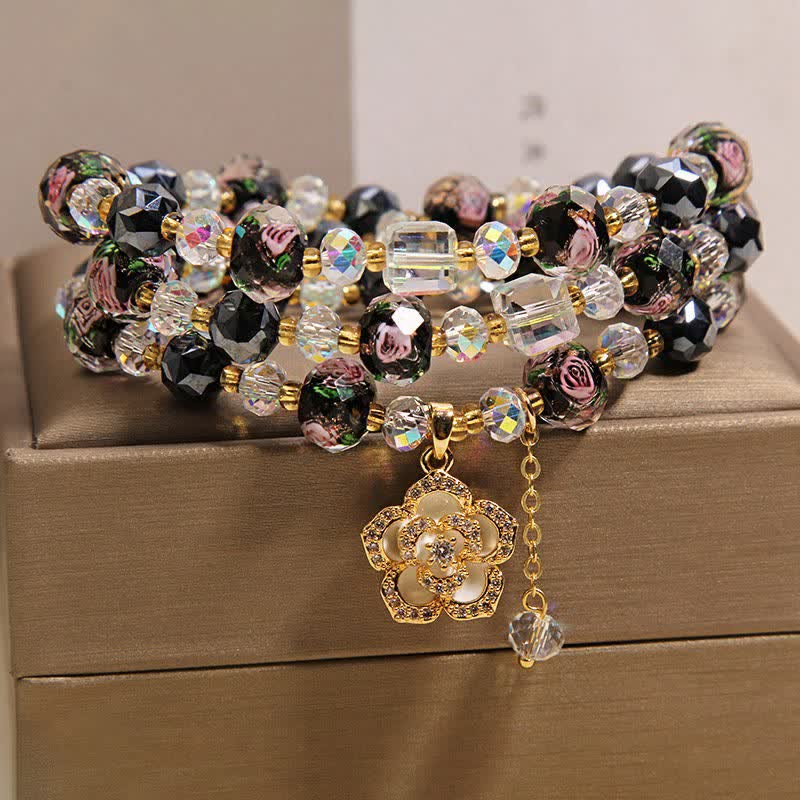 Buddha Stones Bracciale con ciondolo a forma di fiore di camelia e perline di vetro nere Liu Li, con connessione armonica. - image 8