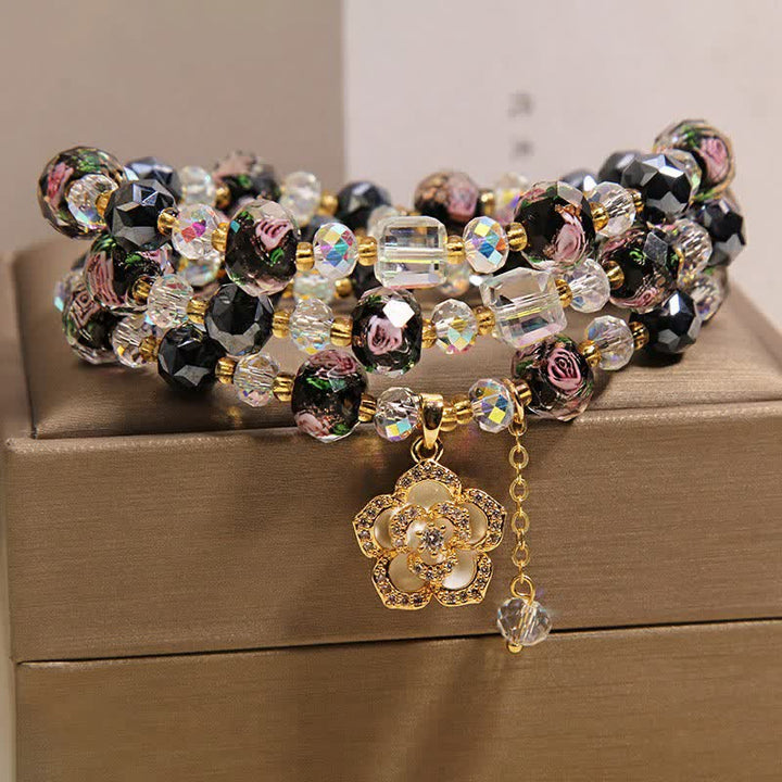 Buddha Stones Bracciale con ciondolo a forma di fiore di camelia e perline di vetro nere Liu Li, con connessione armonica. - image 8