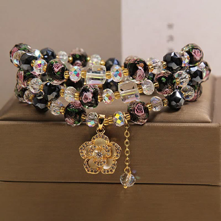 Buddha Stones Bracciale con ciondolo a forma di fiore di camelia e perline di vetro nere Liu Li, con connessione armonica. - image 7