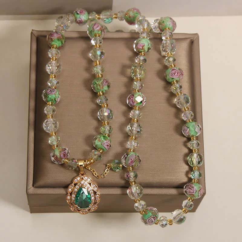 Buddha Stones Bracciale a triplo giro Golden Liuli Glass Rose Garden Teadrop Energy - image 4