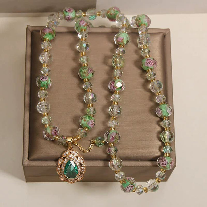 Buddha Stones Bracciale a triplo giro Golden Liuli Glass Rose Garden Teadrop Energy - image 4