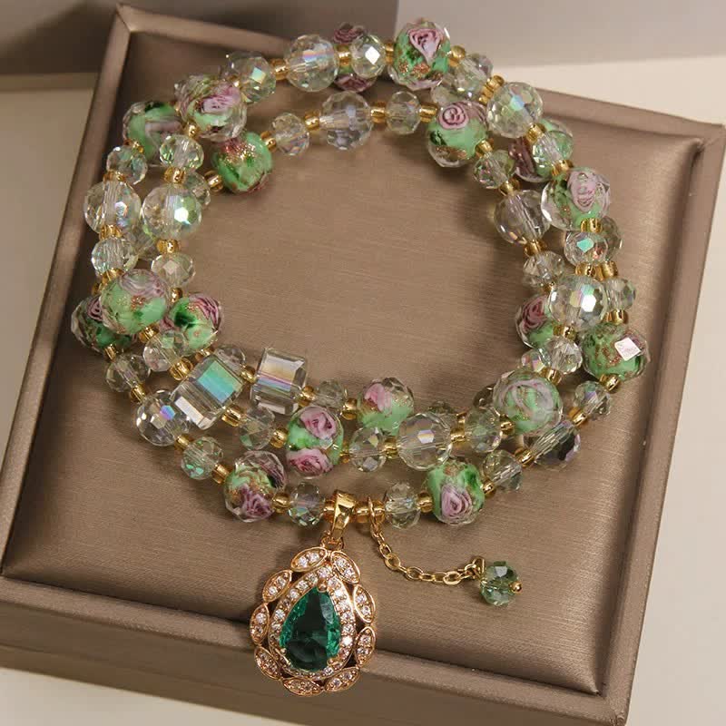 Buddha Stones Bracciale a triplo giro Golden Liuli Glass Rose Garden Teadrop Energy - image 2