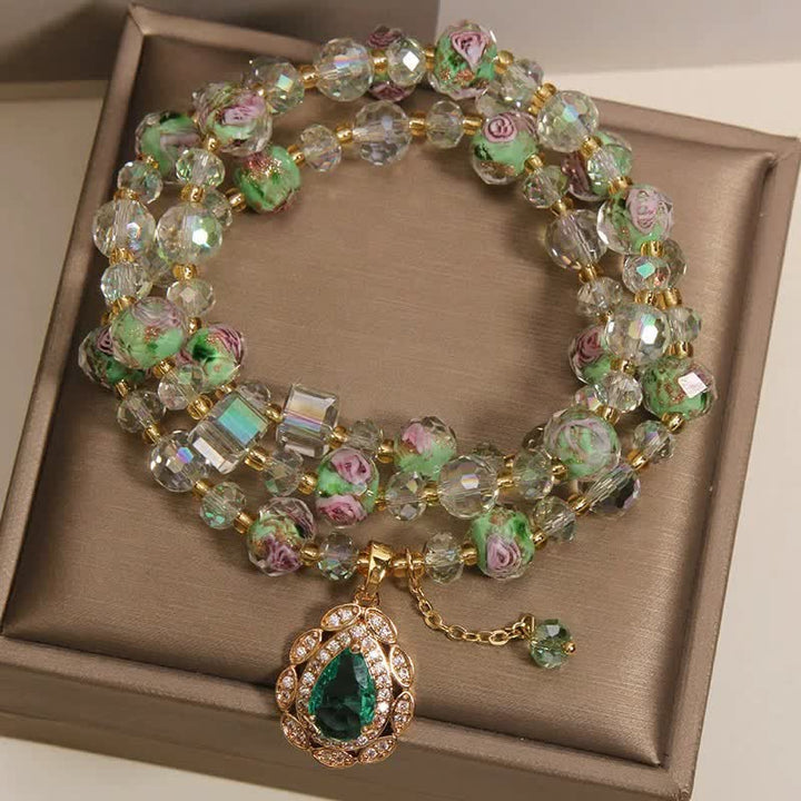 Buddha Stones Bracciale a triplo giro Golden Liuli Glass Rose Garden Teadrop Energy - image 2