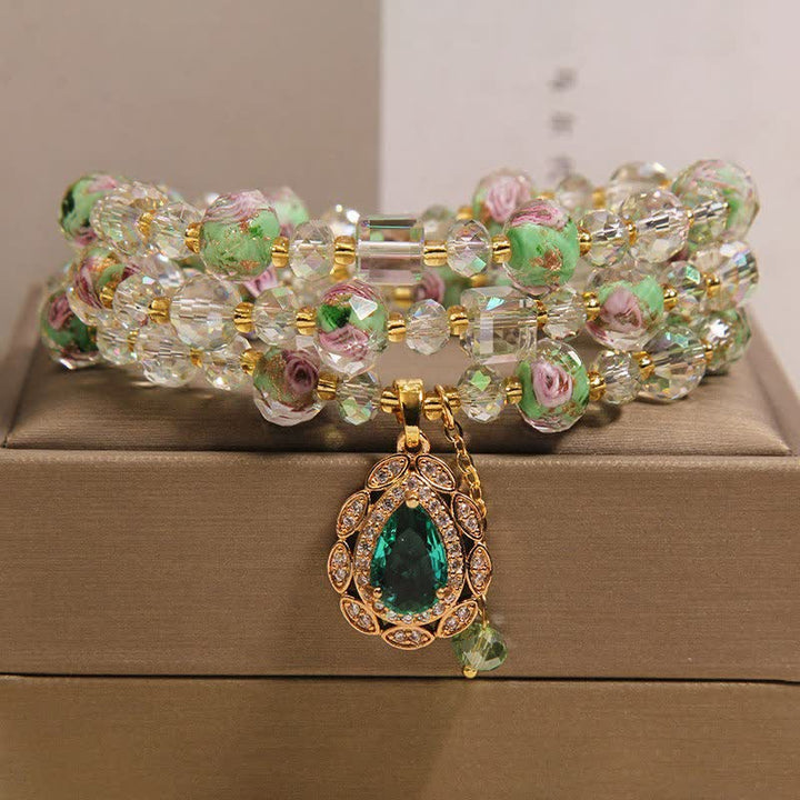 Buddha Stones Bracciale a triplo giro Golden Liuli Glass Rose Garden Teadrop Energy - Verde (Circonferenza del polso: 5,9-6,3 pollici / 15-16 cm) - image 0