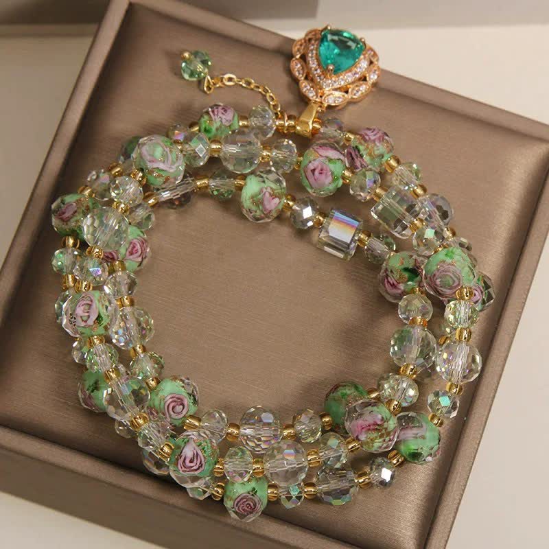 Buddha Stones Bracciale a triplo giro Golden Liuli Glass Rose Garden Teadrop Energy - image 3